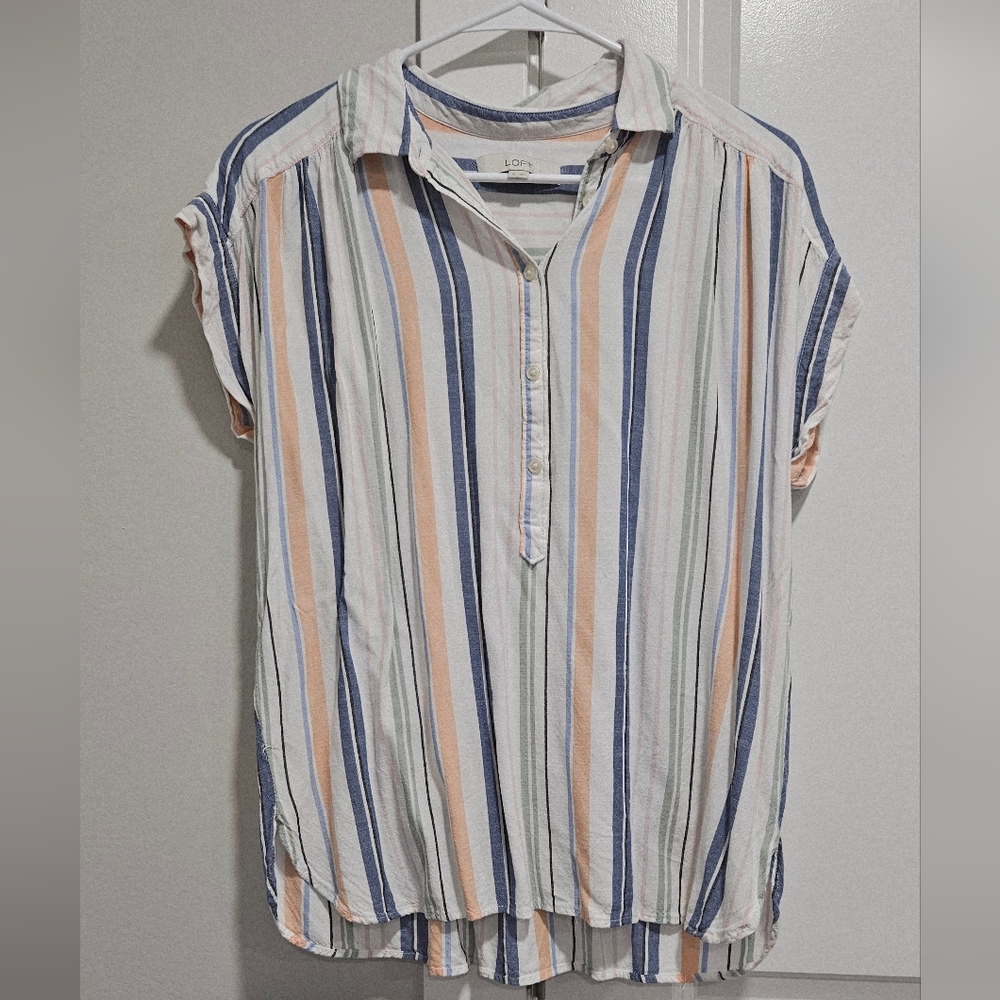 LOFT Multicolor Striped Button-Down Shirt